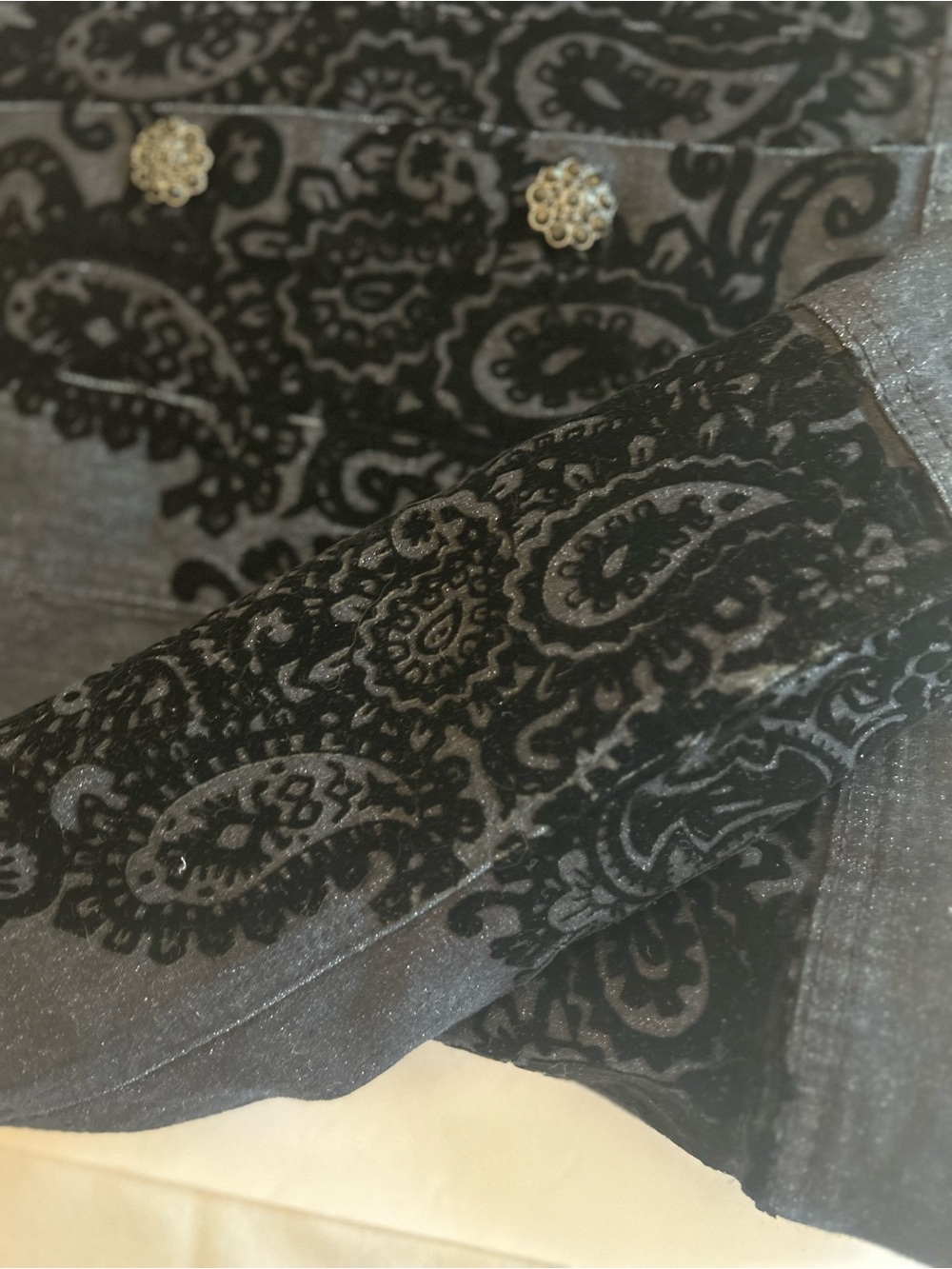 DG2 by Diane Gilman Dark Blue Denim Jacket with Black Velvet Burnout - Picture 7 of 9